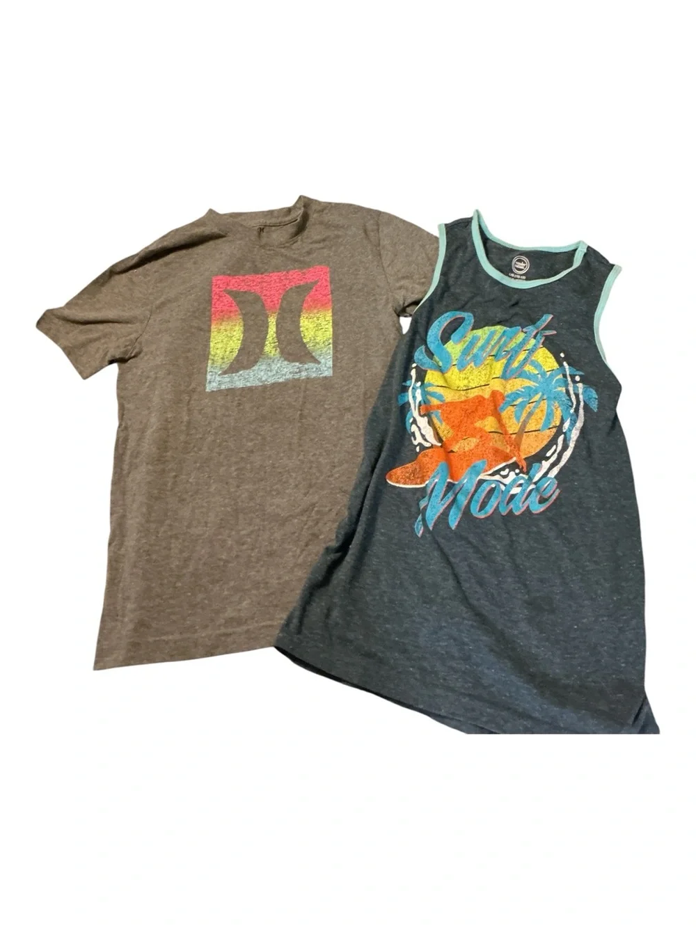 Hurley & Sunset Mode Kids Graphic Tees - Brown & Dark Gray